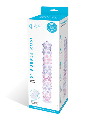 Glas 9" Purple Rose Nubby Glass Dildo