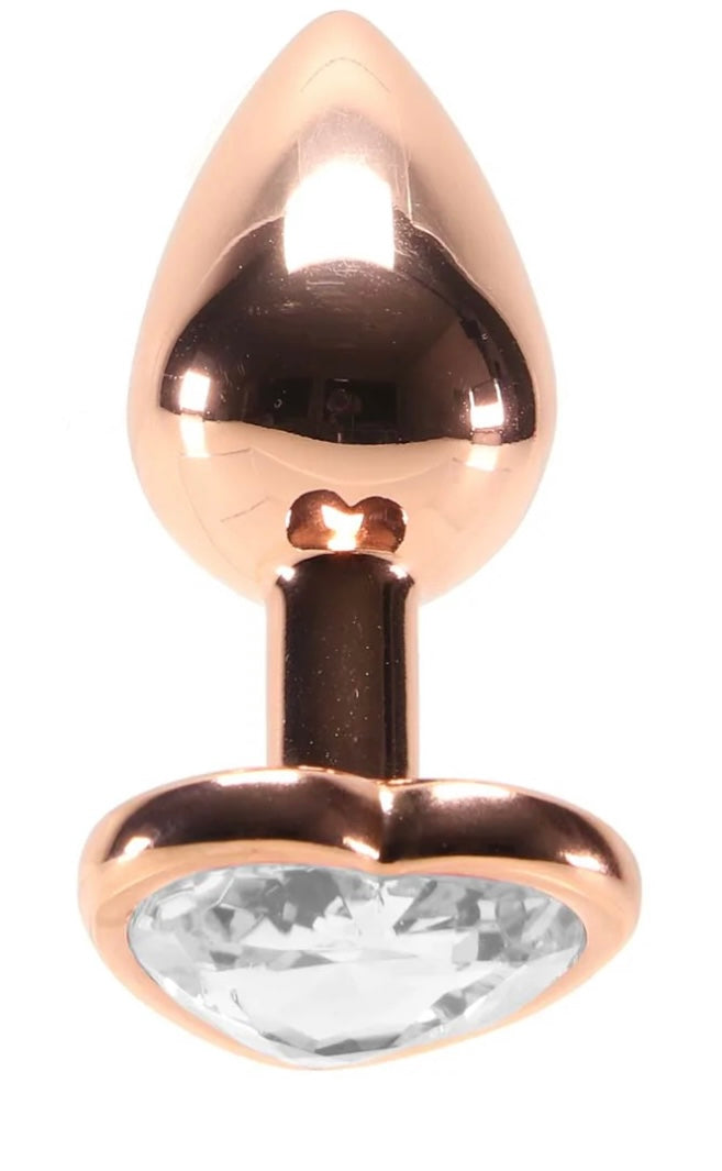 Small Aluminum Plug with Clear Heart Gem in Rose Gold